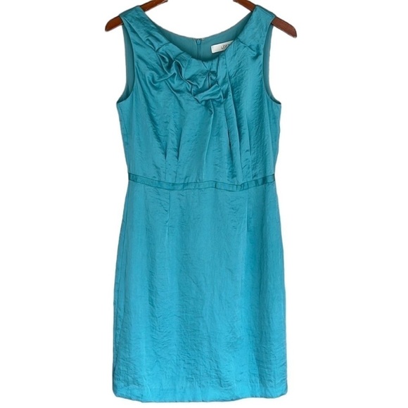 LOFT Dresses & Skirts - LOFT Teal Green Ruched Neckline Sleeveless Fully Lined Dress Size 8 NWT